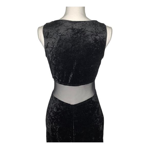 All That Jazz Vintage Black Crushed Velvet Maxi Dress Sheer Cutouts Medium - Picture 6 of 10